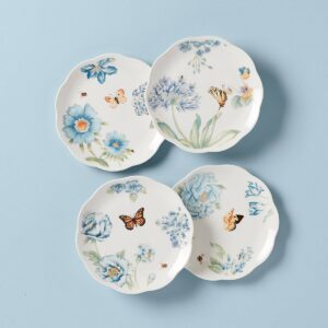 Blue Butterfly Floral Dessert Plates, Set of 4