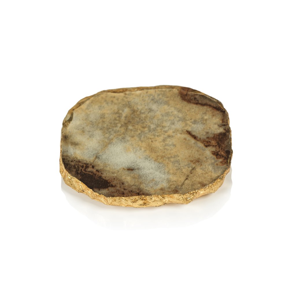 Gold Rim Agate Glass Coasters - Set of 4
