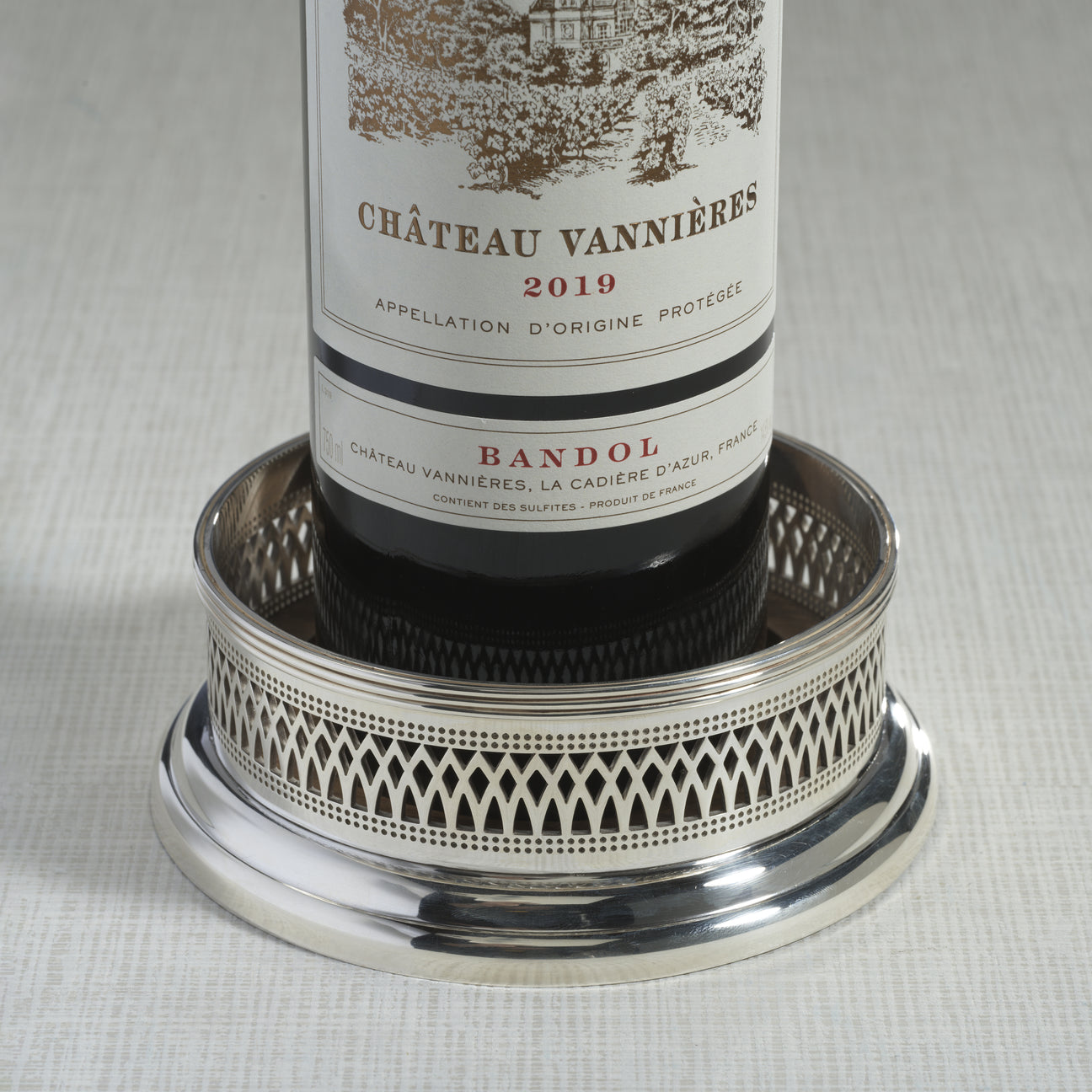 Silver-Plated Wine Bottle Coaster with Wood Base - Image 3