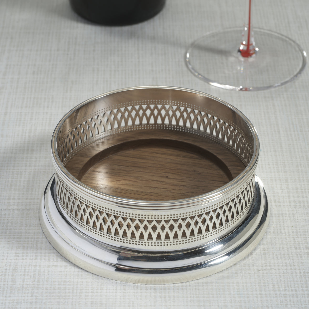 Silver-Plated Wine Bottle Coaster with Wood Base - Image 2